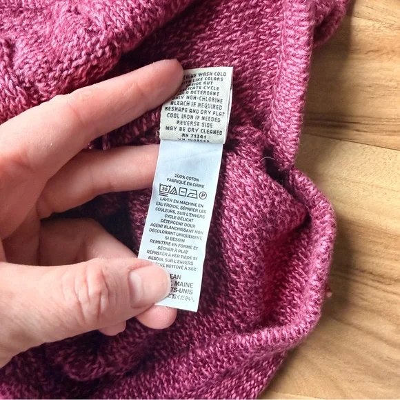 LL Bean Cable Knit Turtleneck Sweater Women’s Mauve Pink Purple 100% Cotton Med - Picture 5 of 8